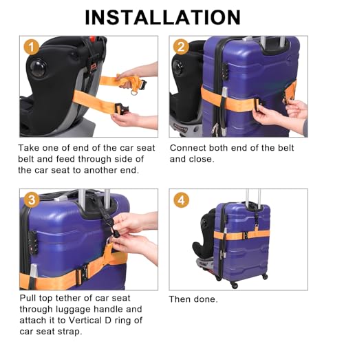 Image of Vigorport Travel Belt, Luggage Strap to Convert Carry-on Luggage into Airport Stroller Carrier, Metal Buckle (Orange, 76 Inch／Metal Buckle)