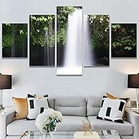 SIGNWIN 5 Panel Canvas Wall Art Forest Waterfalls for Home Decorations Ready to Hang - 60