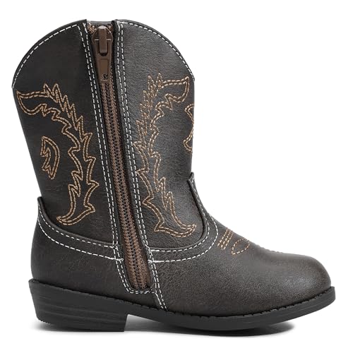 HOMEHOT Boys Girls Western Cowgirl Cowboy Boots Mid Calf Riding Shoes (toddler,little kids)4