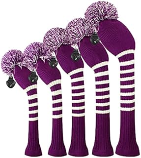 Scott Edward Purple Stripes Golf Club Covers Set of 5 Fit for Driver Wood(460cc)*1, Fairway Wood*2,and Hybrid(UT)*2, (Violet)