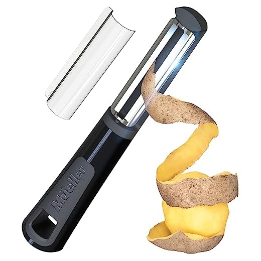Mueller UltraGlide Swivel Vegetable Peeler for Kitchen with Ergonomic Non-Slip Handle - Fruit, Veggie, Apple, Cucumber, Potato Peelers, Stainless Steel