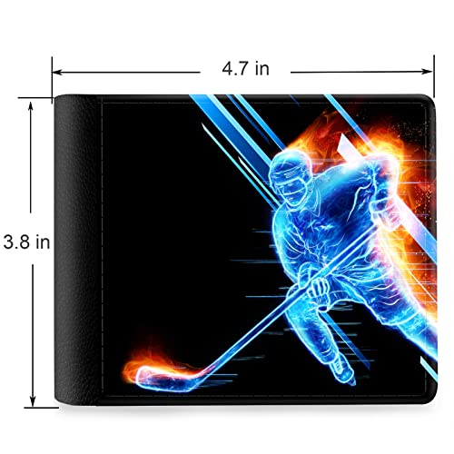 (Hologram Ice and Fire Hockey Player-01 Front Pocket Slim Bifold Leather Wallet RFID Blocking with ID Window for Men2
