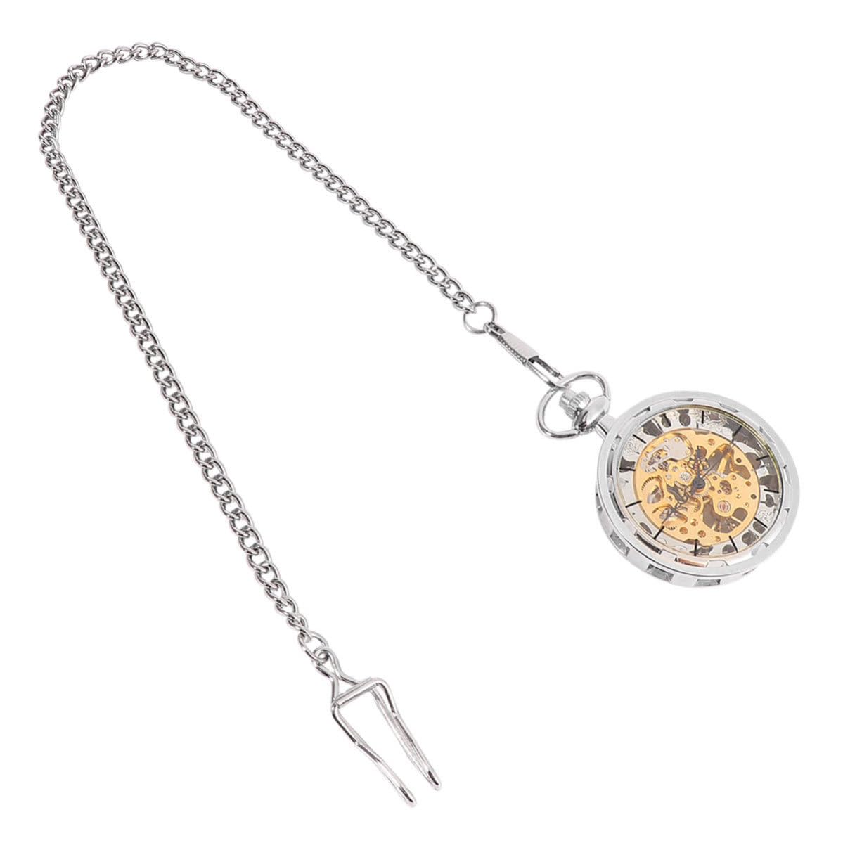 Baluue Reloj de Bolsillo y Diseño Hueco de Aleación Plateada Mecánico Vintage Cuerda Manual Elegante y Portátil para Hombre y Mujer para Hombre y Mujer