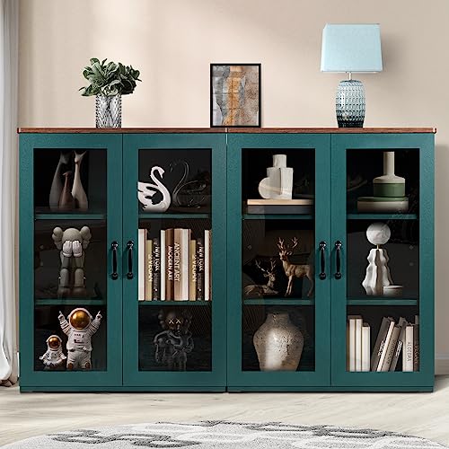 Rehoopex Free Standing Buffet Cabinet, Storage Cabinet With Tempered Glass Doors, Accent Cabinet With Adjustable Shelves, Wooden Display Cabinet For Living Room, Dining Room, Kitchen, Hallway #TOP6