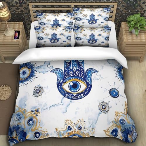 Linge de lit bleu Hamsa pour des nuits douces et relaxantes - 5