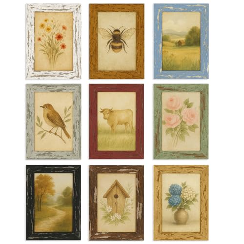 puthiac 4x6 Rustic Picture Frames, 9-Color Farmhouse Distressed Gallery Wall