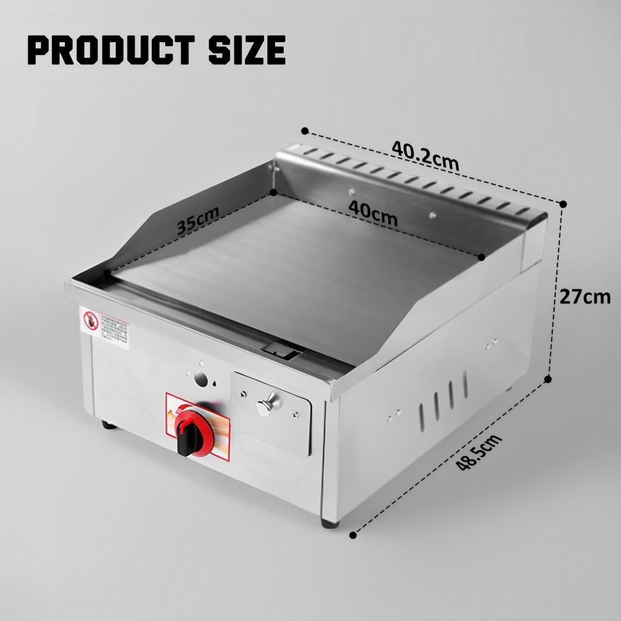 Professionale Piastra a Gas Portatile Ferro Acciaio Inox Piastra Antiaderente 40 x 35 cm Protezione Antischizzi Cassetto Scarico per Grasso Adatto per Ristoranti Bar Camping (40 X 35cm)
