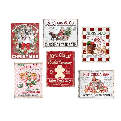 Dazzlewall 6Pcs Rustikale Rote Weihnachten Wand Kunstdruck, Vintage...