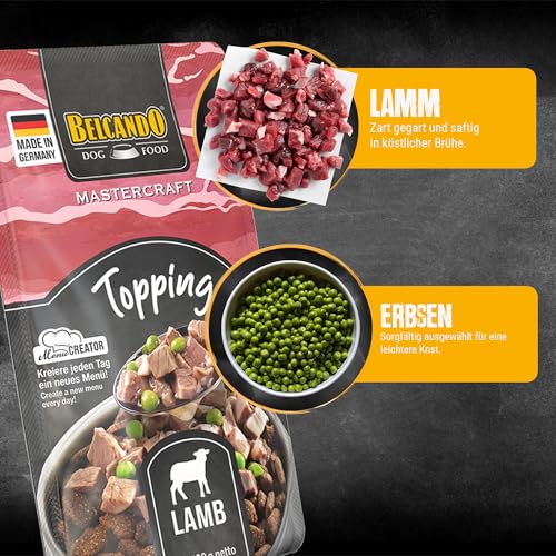 BELCANDO Mastercraft Topping Lamm, 12x 100g Beutel, Nassfutter für Hunde, getreidefrei, sortenfrei, Ergänzungsfutter, Made in Germany