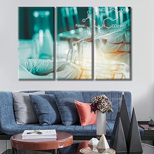 Image of 3 Panel Medical Wall Decor Poster Laboratory Wall Decor for Bedroom Scientist Hand Holding Test Tubes Laboratory Research Giclee Wooden Framed Gallery-Wrapped Ready to Hang (36 inch Wx24 H)