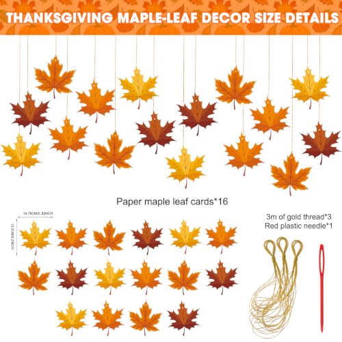 16 Pack Thanksgiving Fall Leaves Hanging Decorations - Festive Maple Leaf Garland, Autumn Hanging Fall Decor Ornaments for Thanksgiving Party Supplies Classroom Ceiling Wall Decoration - image 3