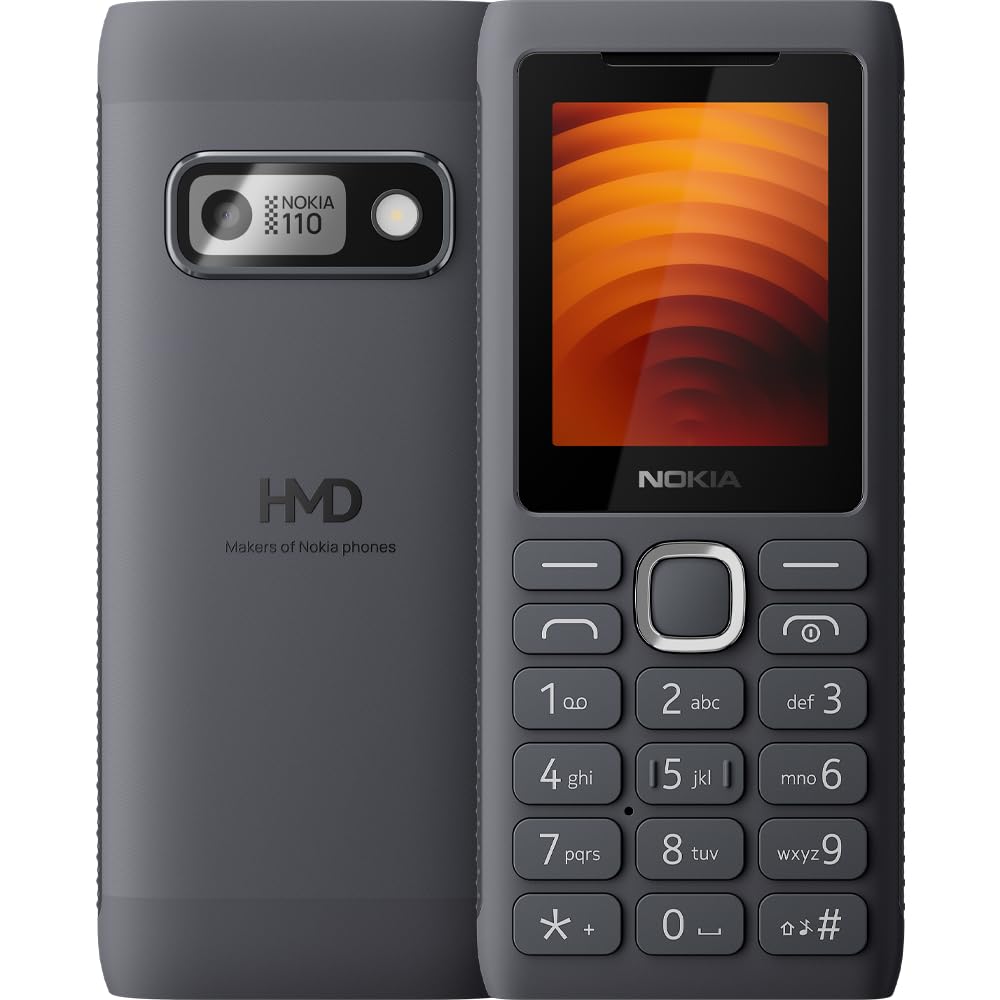 Nokia 110 Power Keypad Phone |Dual SIM, Camera, Long Lasting Battery, Durable Design, Phone Talker, Wireless FM Radio, MP3 Player, MicroSD, 1-Year Replacement Guarantee | Grey