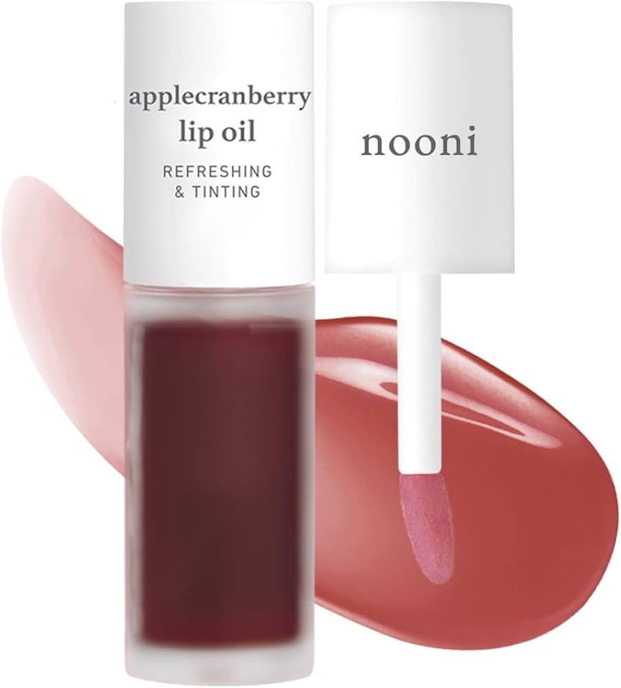 NOONI Korean Lip Oil - Applecranberry | Refreshing, and Tinting Dry Lips with Apple Seed Oil, Jojoba Seed Oil, Cranberry Extract, 0.12 Fl. Oz. (Brick Red)