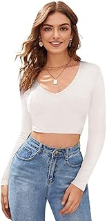 Dream Beauty Fashion Women's Polyester Full Sleeve V-Neck Crop Top (T-Baati White-L), Slim Fit-picture-24