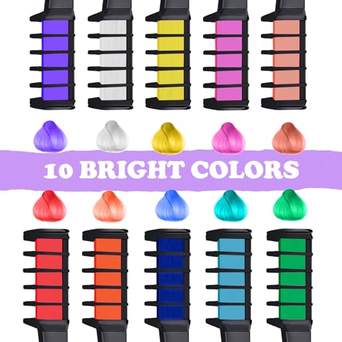 10 Stück Haarkreide Kamm, Haarkreide für Mädchen, Temporäre auswaschbare Haarfarbe für Kinder Mädchen, Farbige Kämme, Perfekt für Party, Cosplay und Kindergeburtstage