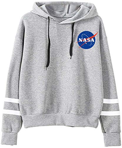 EMILYLE Donna Manica Lunga Felpa NASA Stampato Galaxy Planet Sweatshirt S,Grigio