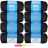 COOKOO 8 Roll Natural Black Brazilian Wool Hair Yarn for Hair Braiding Crochet Hair Senegalese Twisting African Braids Jumbo Braids Faux Locs African Braids Knitting Hair Braids 70G/Roll(1B#)