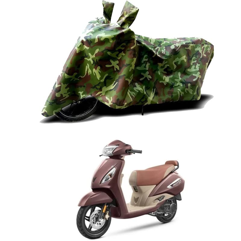 Image of 100% Water Resistant Bike Scooty Two Wheeler Body Cover Compatible for TVS Jupiter ZX Smart /UV-Rays /Heat Protection /Birds Dropping /Scratchproof /Dust Proof /Waterproof /All Varient[Green MJ]