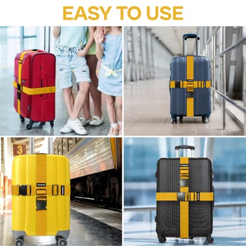 Image of 4 Pack Luggage Straps, Adjustable Suitcase Belts 72 inch x 2 inch with Quick Release Buckle, Durable Travel Accessories for Secure Luggage and Easy Identification (Yellow)