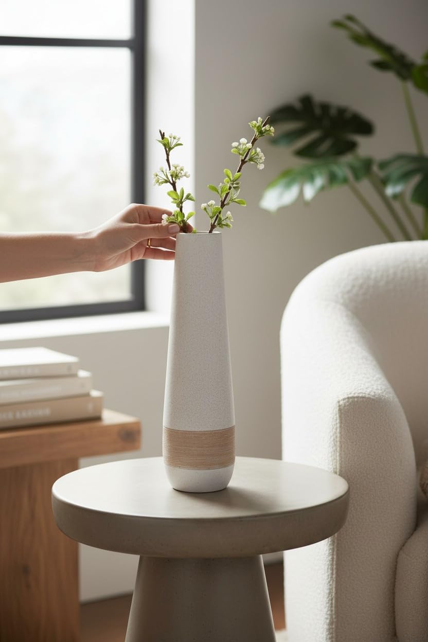 Gilde Deko große Vase XL Bodenvase aus Keramik - Deko Wohnzimmer - Farbe: Braun Creme Höhe 46 cm