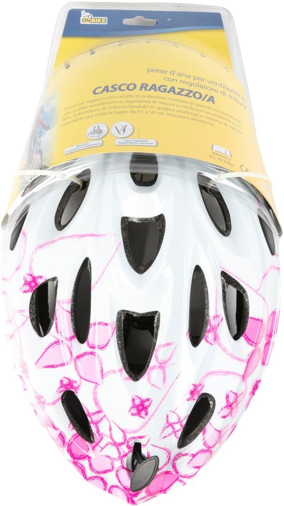 Casco bici regolabile in poliestere resistente agli urti. Forma aerodinamica e lacci regolabili. Elmetto con chiusura a clip. Prodotto conforme alla normativa europea EN 1078.