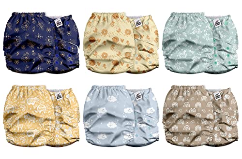 Image of Mama Koala Cloth Diapers for Babies with AWJ Lining, 6 Pack with 6 Natural Cloth Diaper Inserts - Reusable and Washable Pocket Diapers(Cabin Vibes)