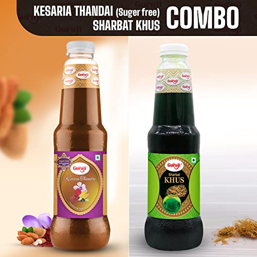 Image of Shree Guruji Sugar-Free Kesaria Thandai Dry Fruit Sharbat & Khus Sharbat Combo Pack Milk Beverage Refreshing for Summer Instant Drink (Sugar Free Thandai+Khus Sharbat)