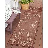 Liora Manne CARMEL - Alfombra de mezcla sintética para interiores y exteriores, decoración de hojas botánicas (borde de bambú chil) (1 pie 11 pulgadas x 7 pies 6