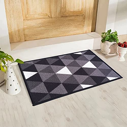 Image of Matz&More Anti Slip Multipurpose Floor Mat, 40x60cm, for Door, Entrance, Bathroom, Bedroom, Kitchen, Office, Geometric Grey Black