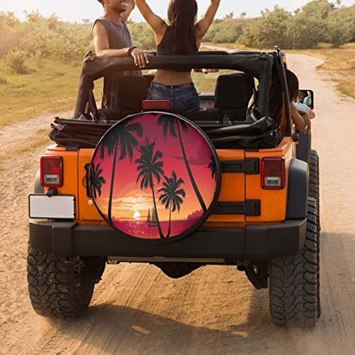 Image of Sunset Beach Palm Spare Tire Cover Dust-Proof Wheel Tire Cover Fit Trailer, RV, SUV and Many Vehicle 16 Inch