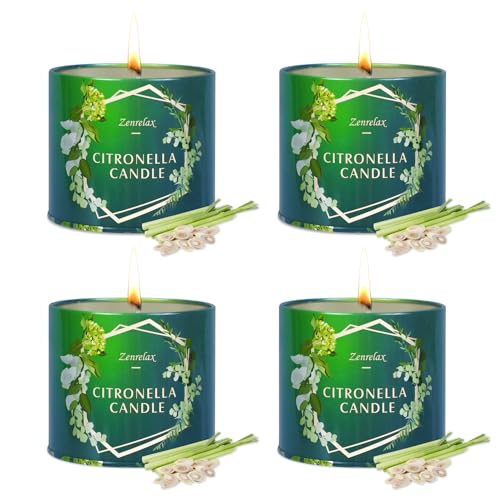 zenrelax Citronella Candles Outdoor Indoor 4 Pack 30OZ Candles for Home Patio Up to 240 Hours Burning | Citronella Candles for Garden Yard Balcony Camping Backyard Summer Candle Gift, CRO-1