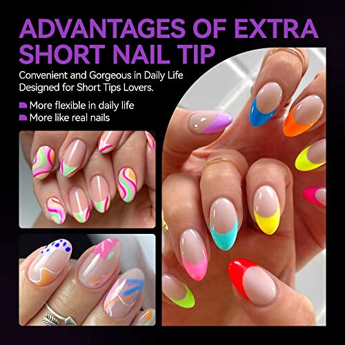 XS Short Almond Nail Tips for Salon: Gelike EC Soft Gel Nails Tip Easy and Long Last- 120pcs 12 Sizes for Manicure DIY Practice Art Design at Home - Image 3