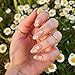 YoYoee 24 PCS Nude Short Press on Nails Cute Almond False Nails Acrylic Daisy Fake Nails Full Cover Nails Tips Artificial Finger Manicure for Women and Girls