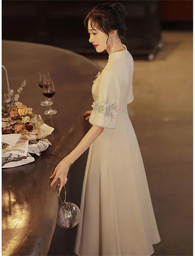 Chinese Wedding Dress for Women, Embroidered Modern Cheongsam, Oriental Retro Banquet Slim Cheongsam