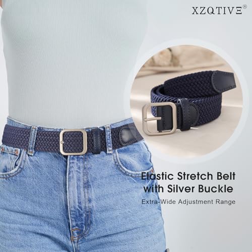 XZQTIVE Women Elastic Braided Belt with Silver Buckle, Woven Stretch Fabric4
