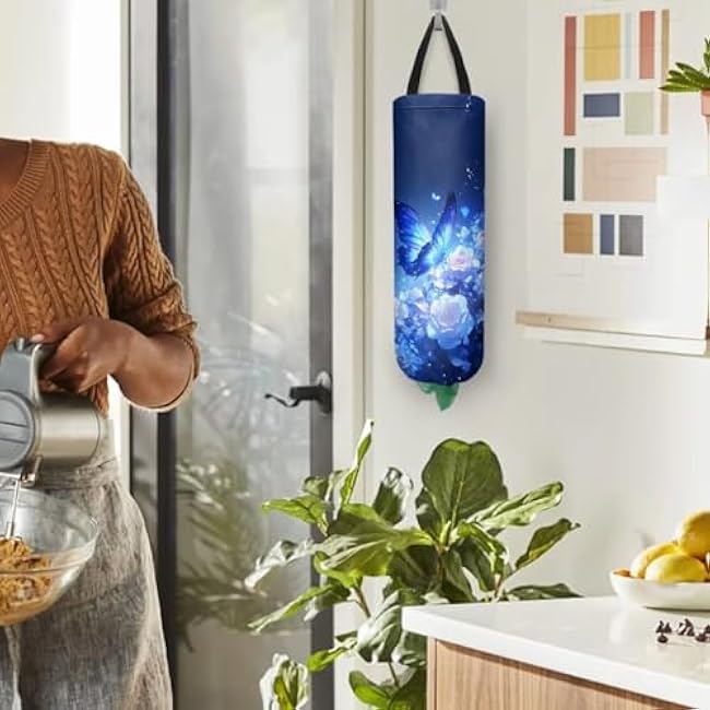 Plastic Bag Holder, Butterfly Design 2Pcs Wall Mount Plastic Bag Organizer Dispenser Reusable Grocery Bag Holder Trash Bag Organizer for Home Kitchen