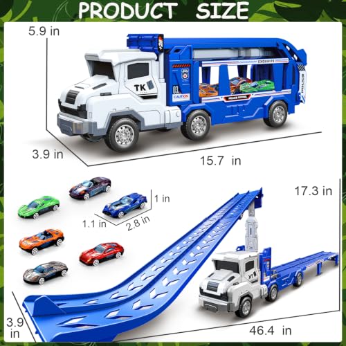 VESIHOLO Transport Truck Toys for 3 4 5 6 7 Years Old Boys, Carrier Toy Cars Track Set Transporter Trucks with 6 Die-Cast Car Toys 2 Race Catapults,Toddler Car Toy Set for Kids Girls - image 8