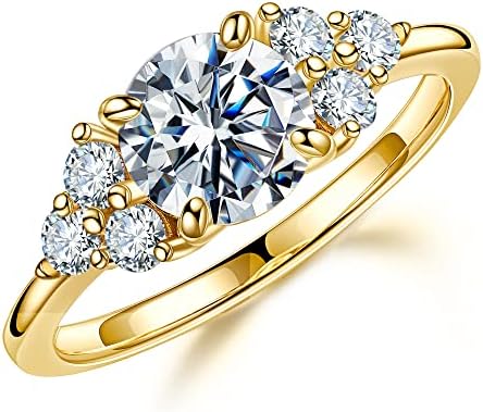 MOOSEA 1.2CT Moissanite Rings for Women, Brilliant D Color VVS1 Clarity Lab Created Diamond Wedding Rings 14K Yellow Gold Vermeil Moissanite Anniversary Rings for Women Promise Rings