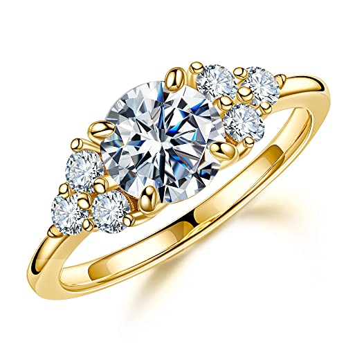 Moosea 1.2Ct Moissanite Rings For Women, Brilliant D Color Vvs1 Clarity Lab Created Diamond Wedding Rings 14K Yellow Gold Vermeil Moissanite Anniversary Rings For Women Promise Rings #TOP7