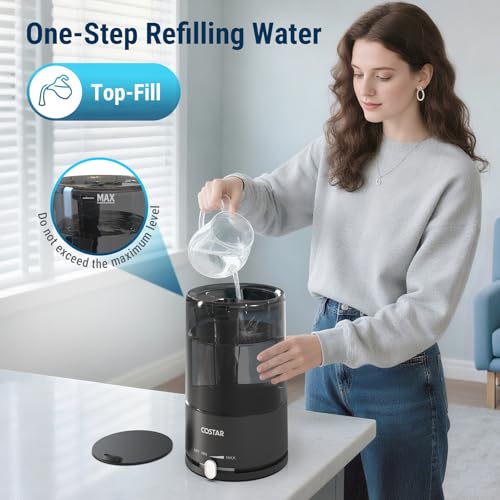 Image of COSTAR Humidifier for Room Moisture with 4.2 Litres Water Tank, Top-Refill Cool Mist Ultrasonic Humidifier for Home Bedroom Whisper-Quiet, Auto-Shut off, Effective Cold & Cough Relief, Black