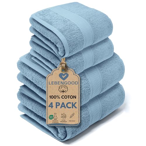 LEBENGOOD - Ensemble de Serviettes de Bain, Coton de qualité supérieure, 550 g/m², 2 lavabos, 2 Serviettes de Douche, Extra Doux, absorbantes et...