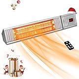 Electric Patio Heater, 1500W Indoor/Outdoor Patio Heater Wall-Mounted Infrared Heater with Remote Control and LCD Display, Fast Heating and Quiet,Space Heater for Large Room, Garage, Backyard, Auto Shut Off