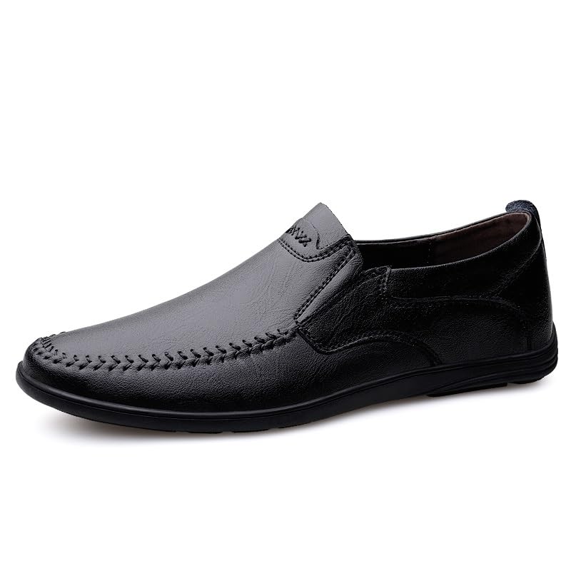 Mens Loafers Shoe Solid Color Round Toe Leather Loafers Flexible Anti-Slip Lightweight Casual Prom Slip-ons2