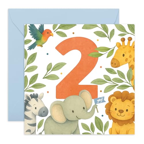 Carte d'anniversaire pour garçon ou fille - Motif animaux de la jungle mignons - Carte de vœux...