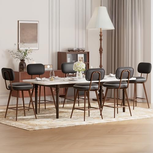 Image of MALOL 26 inch PU Leather Swivel Bar Stools Set of 6, Mid Century Counter Height Bar Chairs with Low Back and Metal Legs, Modern Bar Stool Chair for Kitchen Island, Black