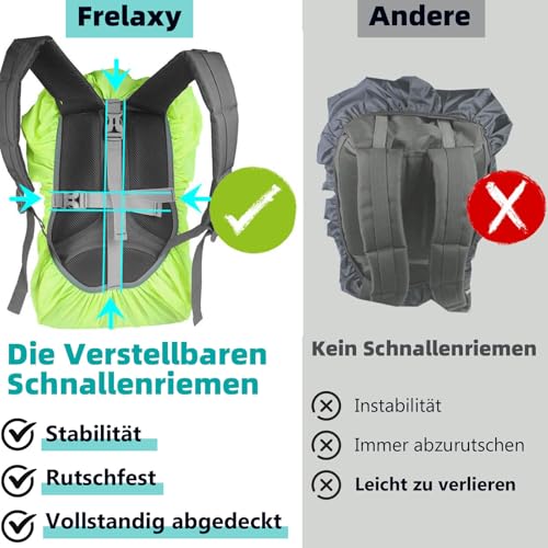 Frelaxy Regenschutz für Rucksäcke Schulranzen(15-90L), Wasserdichter Rucksack Regenhülle Regencape mit Reflektoren & Rutschfester Kreuz Schnallenriemen für Wandern, Camping, Radfahren