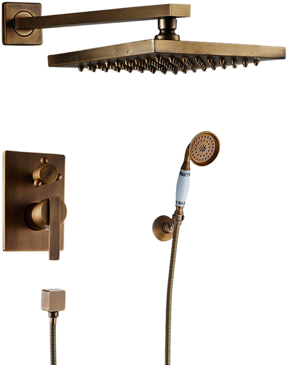 OZBMA Vintage Shower System with 20cm Rain Showerhead & Handheld Brushed Brass Finish Combo Set Concealed Faucet Luxurious Bathroom Upgrade