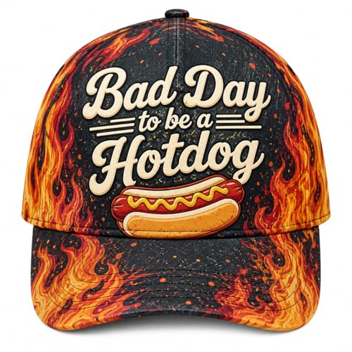 Retro Sunburst Bad Day to Be A Hotdog Hat Vintage Graphic Baseball Cap Funny Foodie BBQ Gift for Men Cyan Blue
