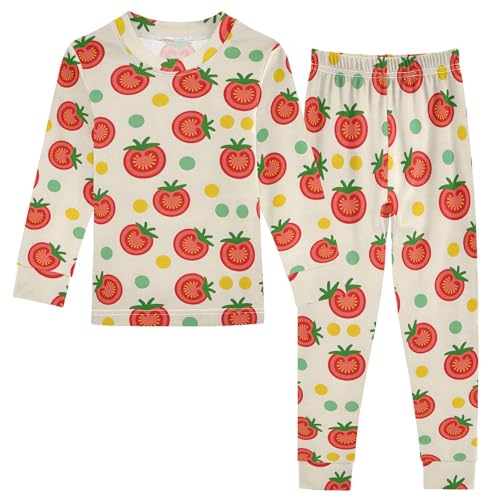 ALAZA Yellow Tomato Polka Dot 2 Piece Pajama Set Long Sleeve Top and Pants Sleepwear Unisex