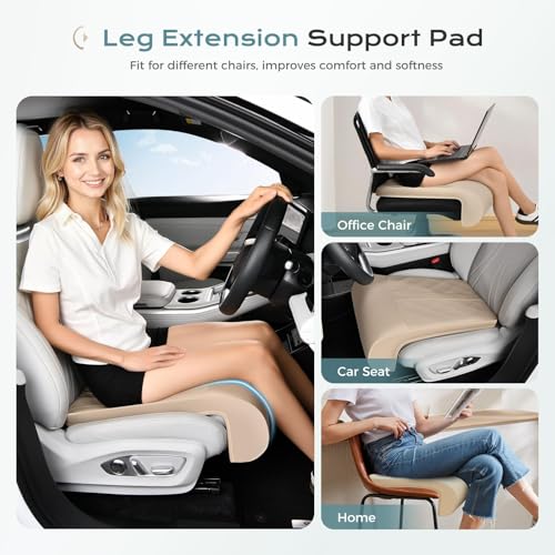 Image of Coverado Car Seat Leg Extension Support Pad, Waterproof Leather Leg Extender Cushuon for Car Seats Office Chairs, Universal Car Seat Cushions Fit for Most Vehicles (Beige)
